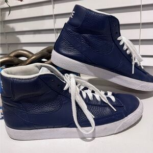 Men’s Nike Blazer Mid Premium Navy Blue Binary Blue Leather Sneakers Shoes Sz 8M